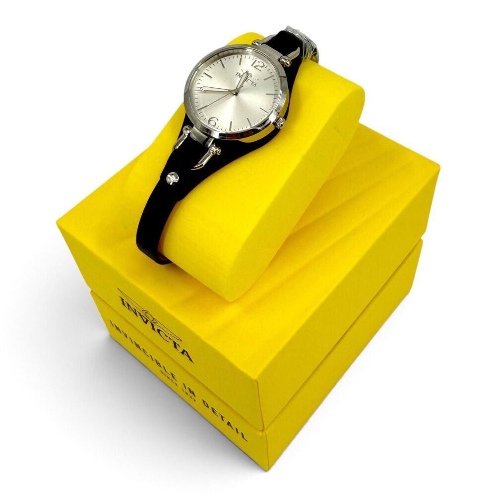 NEW Invicta Wildflower 49588 Women's Watch 32mm Silver Dial Black Leather Band